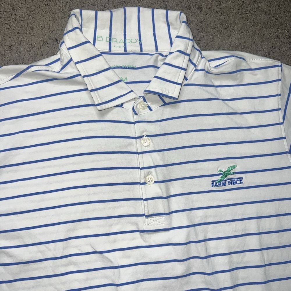 B Draddy Sport Golf Polo Shirt Mens Medium Blue White Striped